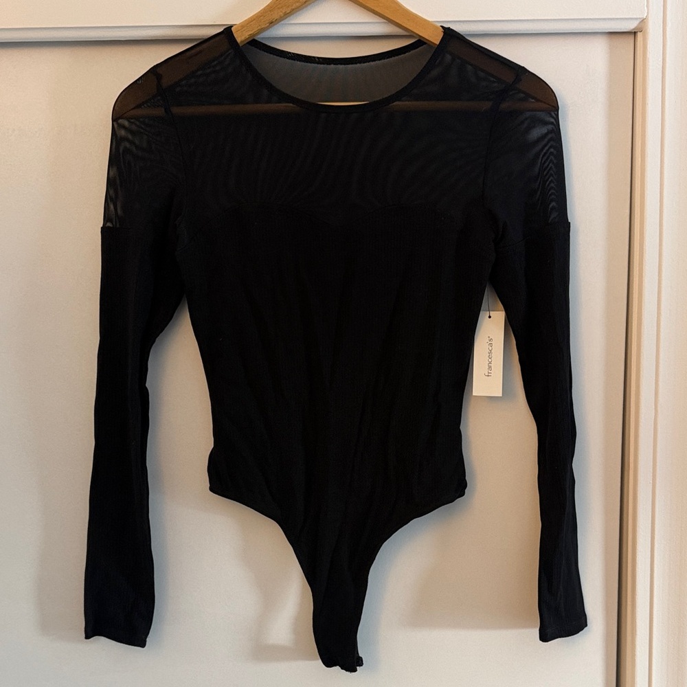 NWT Francesca’s Black Long Sleeve Thong Bodysuit